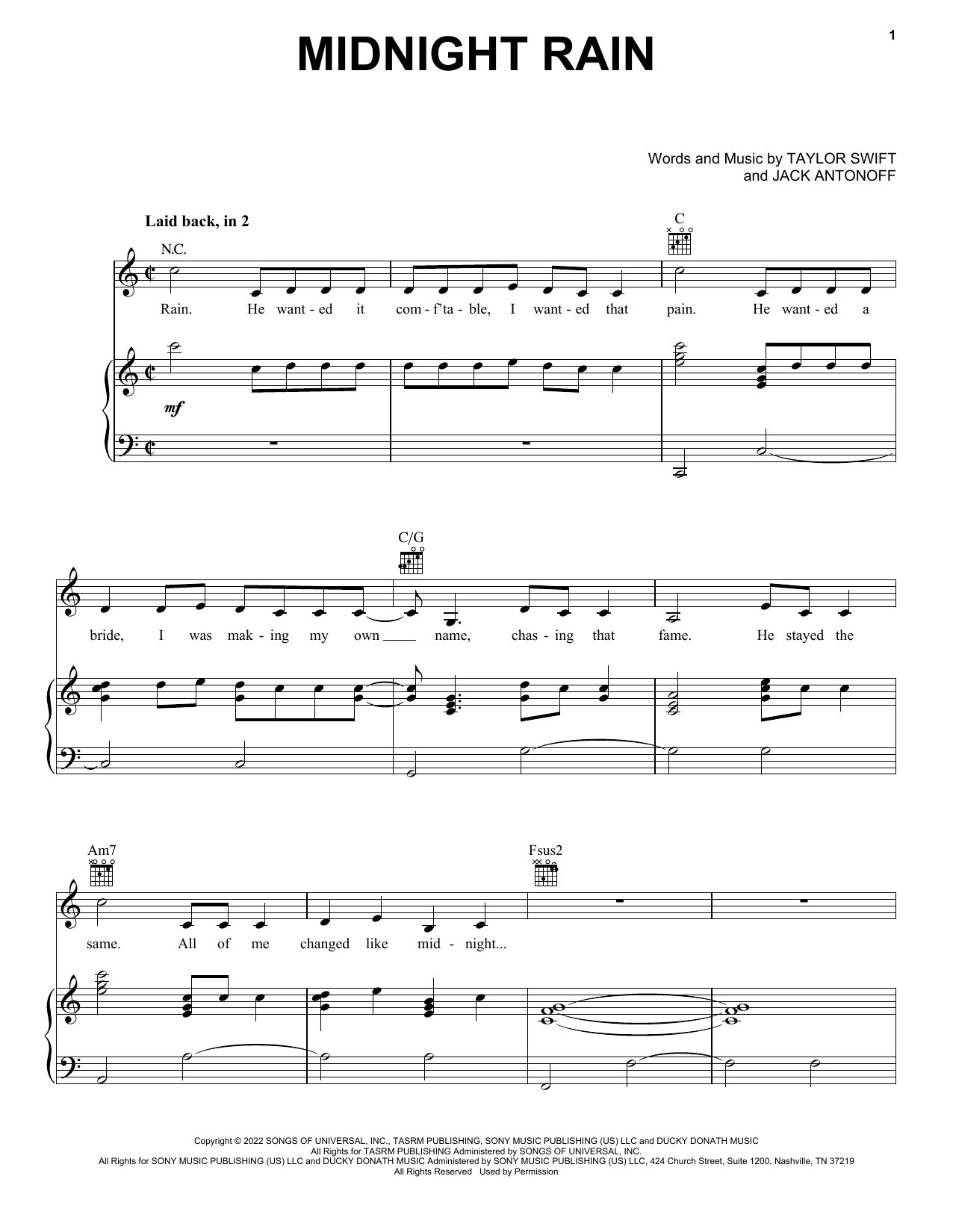 Taylor Swift Midnight Rain Sheet Music Notes & Chords for Easy Piano - Download or Print PDF