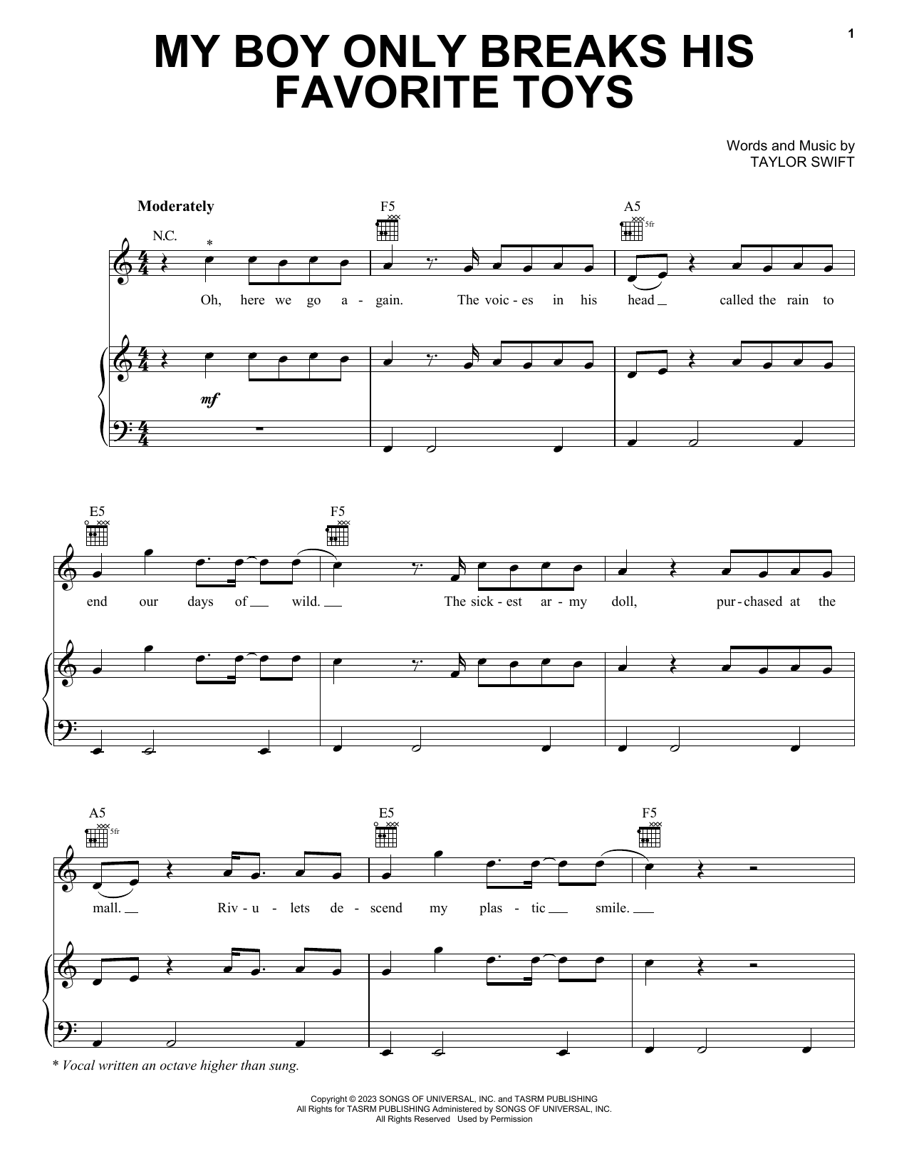 Taylor Swift My Boy Only Breaks His Favorite Toys Sheet Music Notes & Chords for Guitar Chords/Lyrics - Download or Print PDF