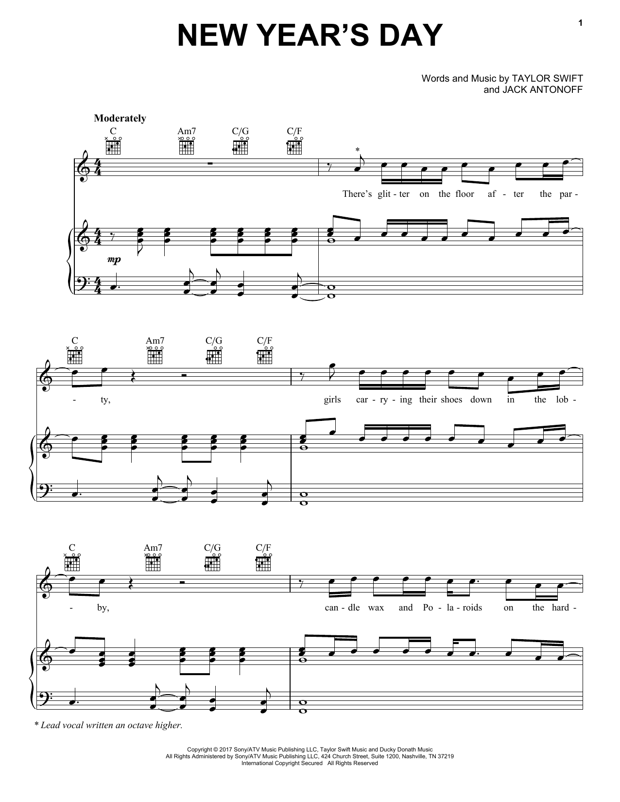 Taylor Swift New Year's Day Sheet Music Notes & Chords for Easy Guitar Tab - Download or Print PDF