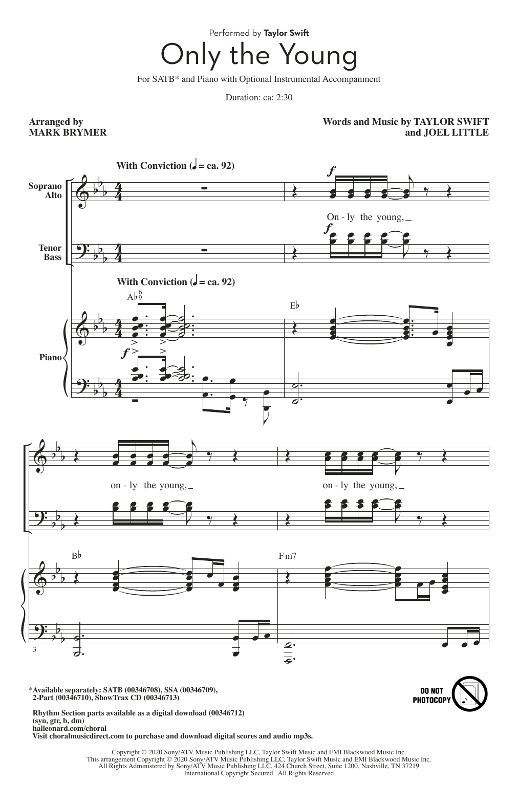 Taylor Swift Only The Young (arr. Mark Brymer) Sheet Music Notes & Chords for 2-Part Choir - Download or Print PDF