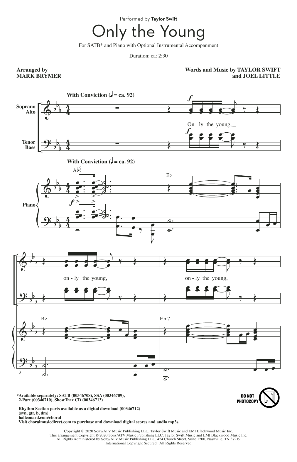 Taylor Swift Only The Young (arr. Mark Brymer) Sheet Music Notes & Chords for SATB Choir - Download or Print PDF