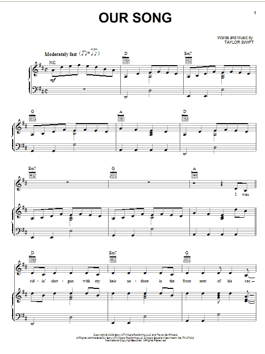 Taylor Swift Our Song Sheet Music Notes & Chords for Really Easy Guitar - Download or Print PDF