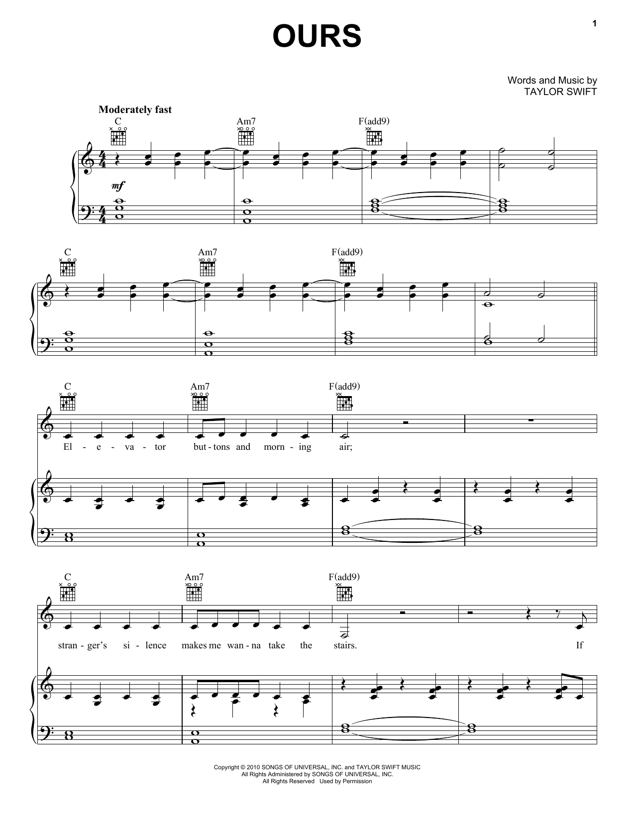 Taylor Swift Ours Sheet Music Notes & Chords for Guitar Tab Play-Along - Download or Print PDF