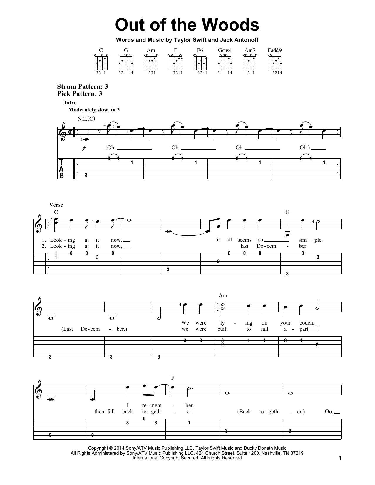 Taylor Swift Out Of The Woods Sheet Music Notes & Chords for Ukulele - Download or Print PDF