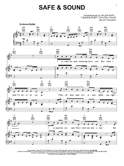 Taylor Swift Safe & Sound (feat. The Civil Wars) (from The Hunger Games) Sheet Music Notes & Chords for Ukulele - Download or Print PDF