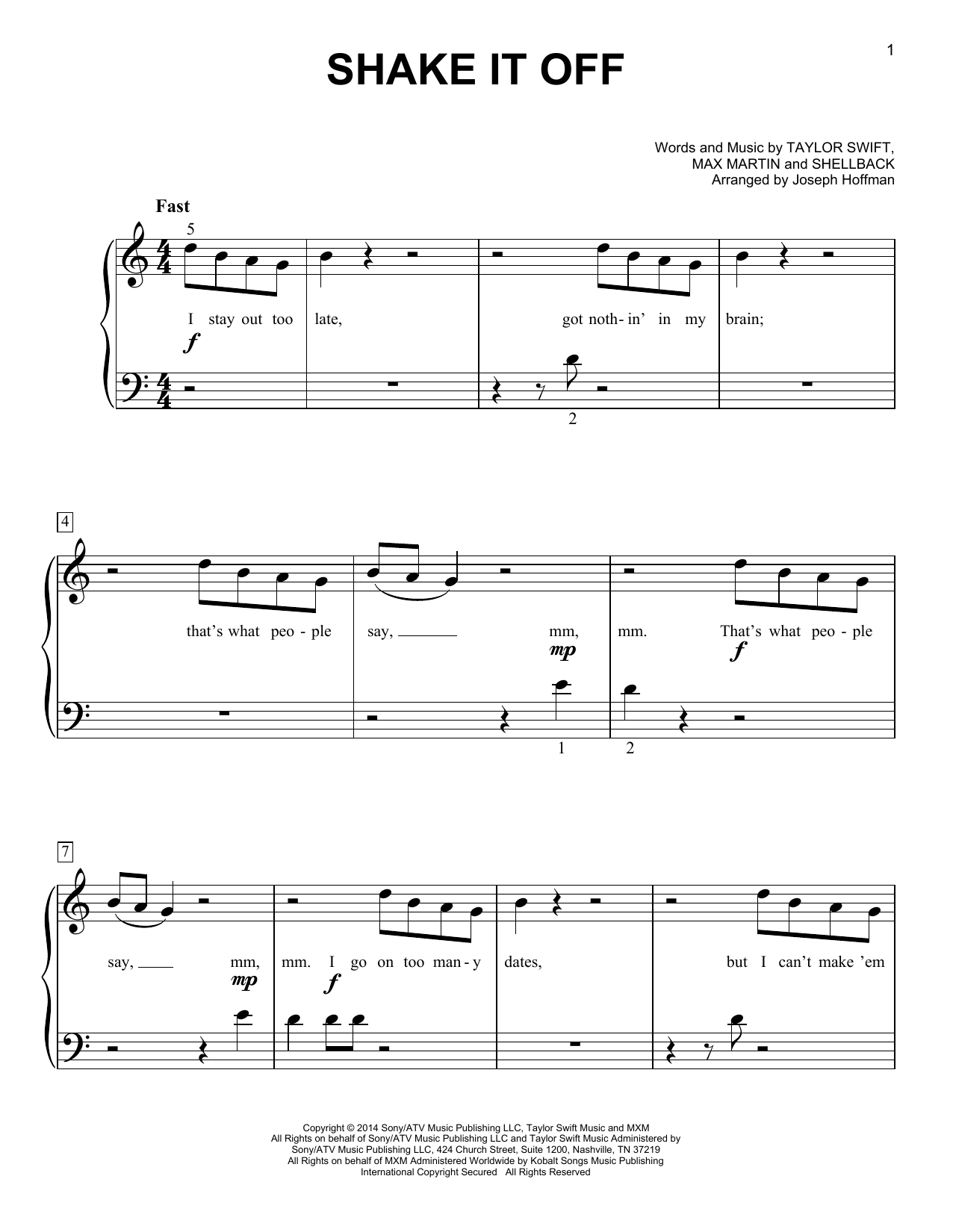 Taylor Swift Shake It Off (arr. Joseph Hoffman) Sheet Music Notes & Chords for Easy Piano - Download or Print PDF