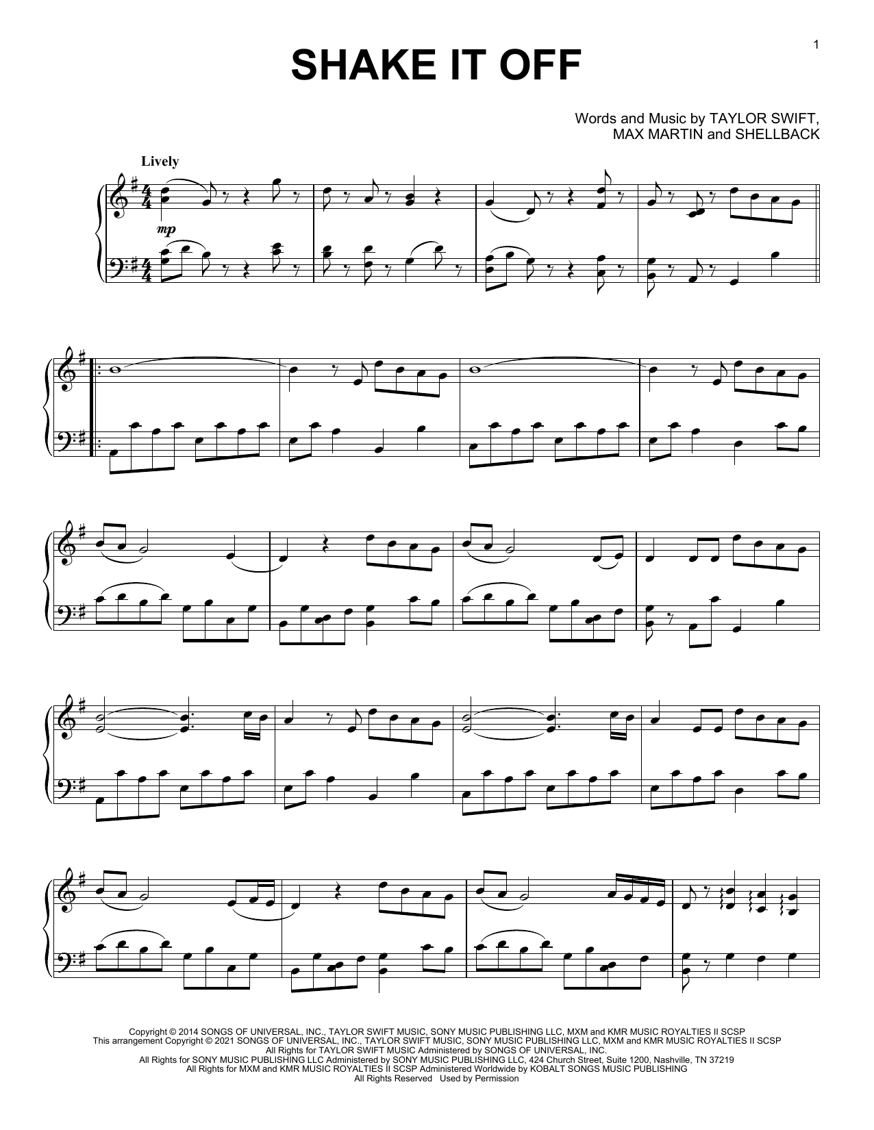 Taylor Swift Shake It Off [Classical version] Sheet Music Notes & Chords for Piano Solo - Download or Print PDF