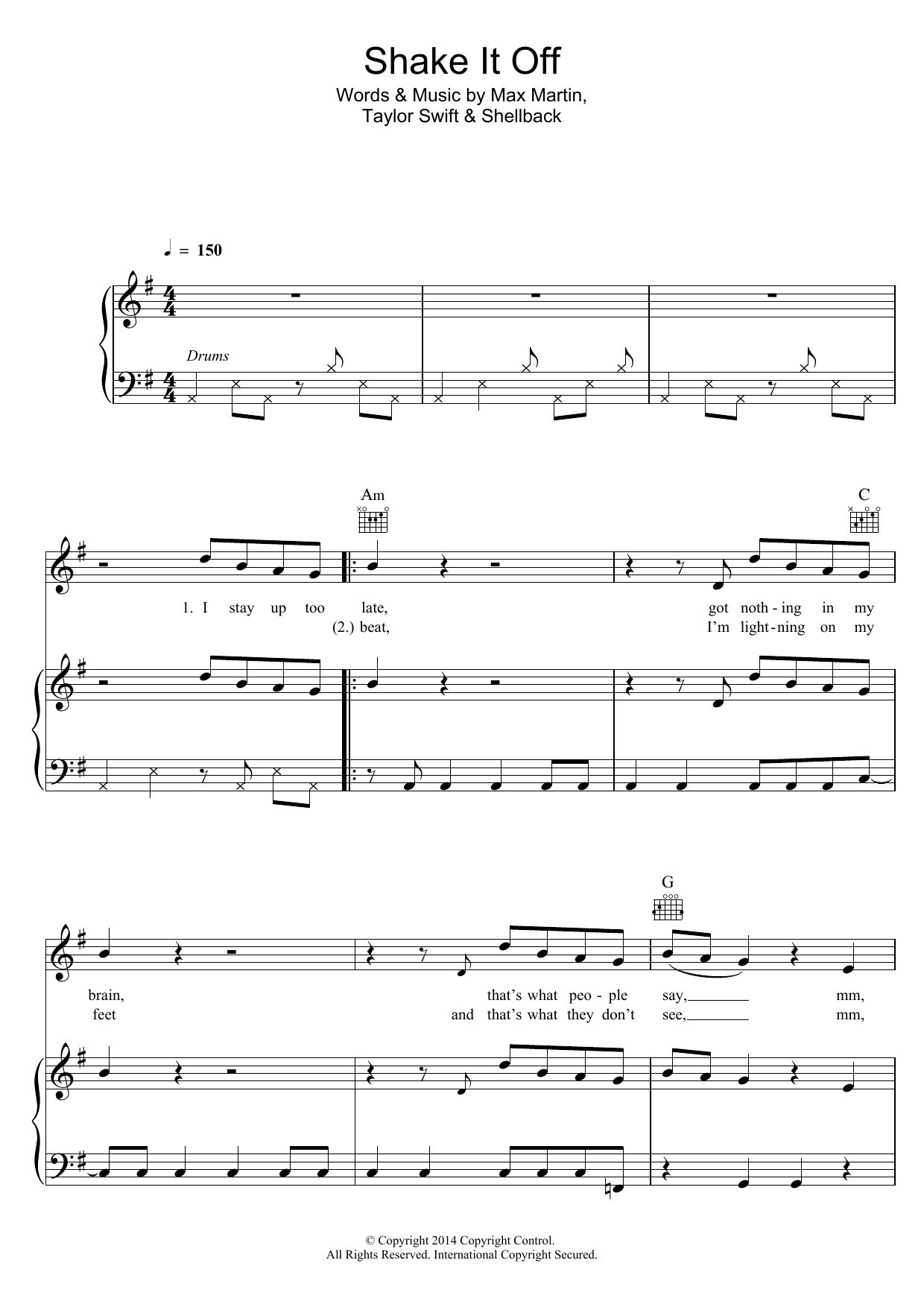 Taylor Swift Shake It Off Sheet Music Notes & Chords for Piano (Big Notes) - Download or Print PDF