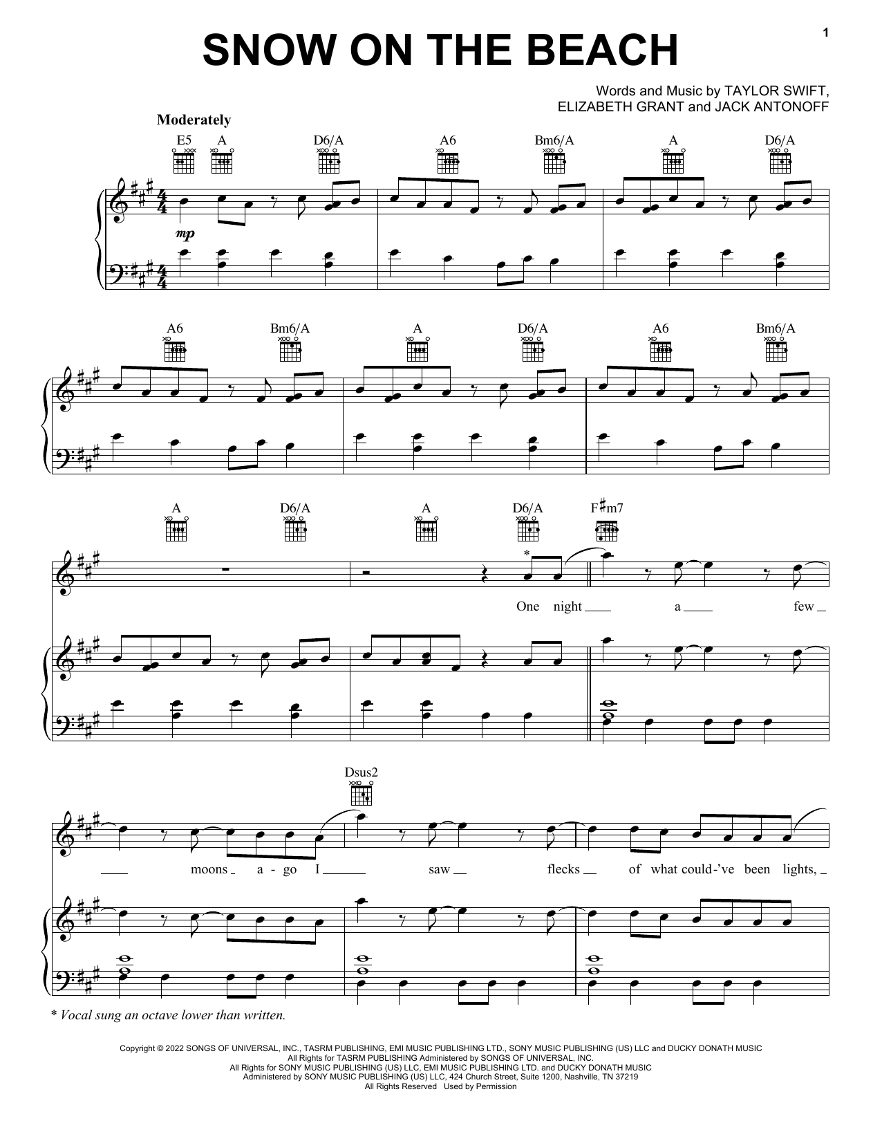 Taylor Swift Snow On The Beach (feat. Lana Del Rey) Sheet Music Notes & Chords for Piano, Vocal & Guitar Chords (Right-Hand Melody) - Download or Print PDF