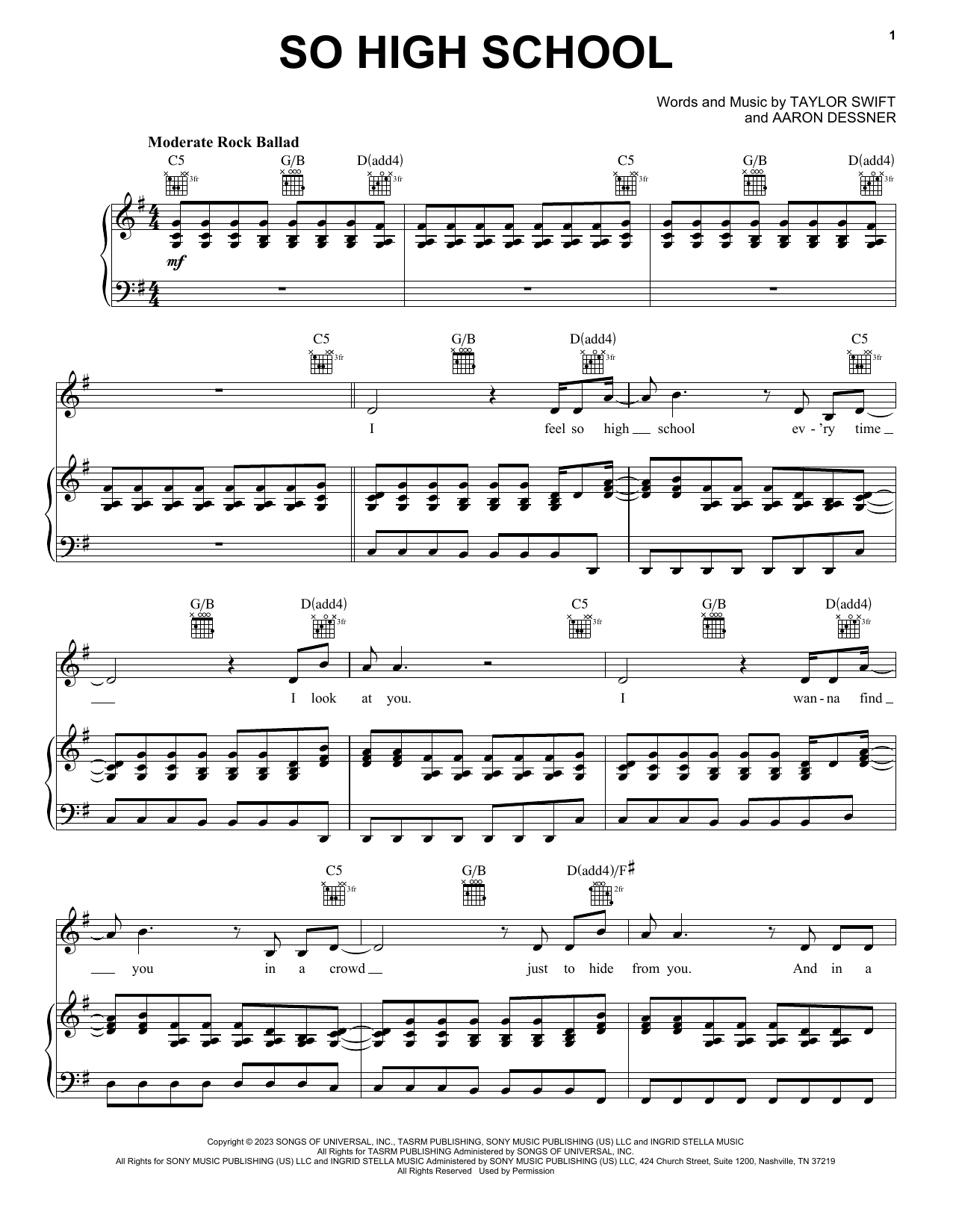 Taylor Swift So High School Sheet Music Notes & Chords for Easy Piano - Download or Print PDF