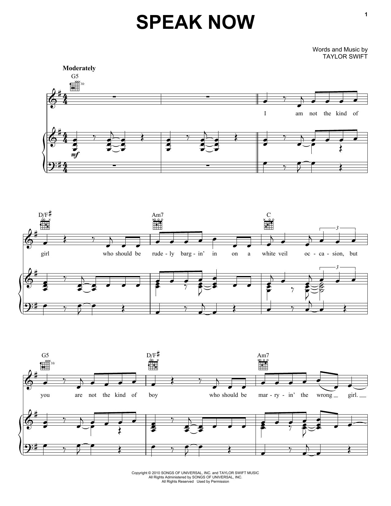 Taylor Swift Speak Now Sheet Music Notes & Chords for Ukulele - Download or Print PDF