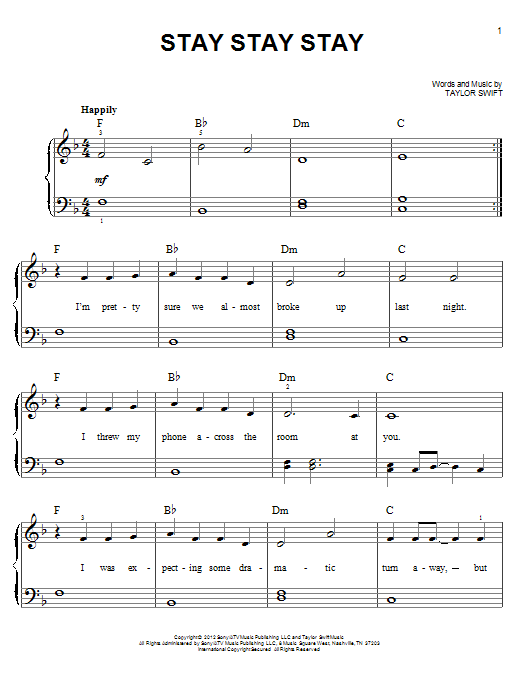 Taylor Swift Stay Stay Stay Sheet Music Notes & Chords for Guitar Tab - Download or Print PDF