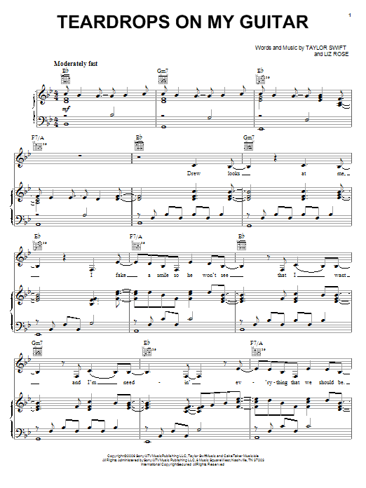 Taylor Swift Teardrops On My Guitar Sheet Music Notes & Chords for Piano - Download or Print PDF