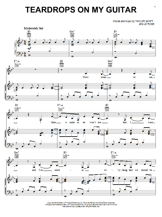 Taylor Swift Teardrops On My Guitar Sheet Music Notes & Chords for Lyrics & Chords - Download or Print PDF