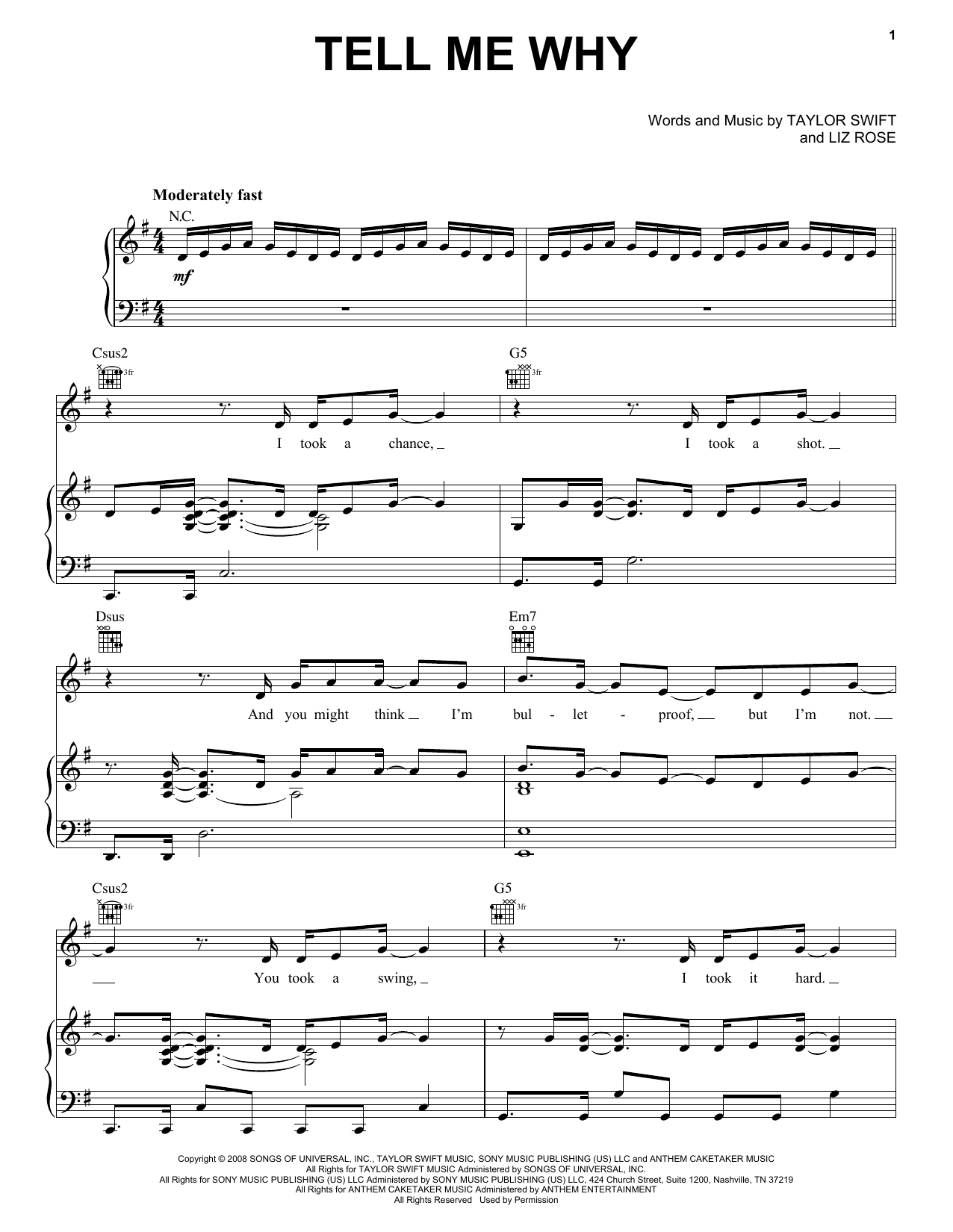 Taylor Swift Tell Me Why Sheet Music Notes & Chords for Guitar Tab - Download or Print PDF