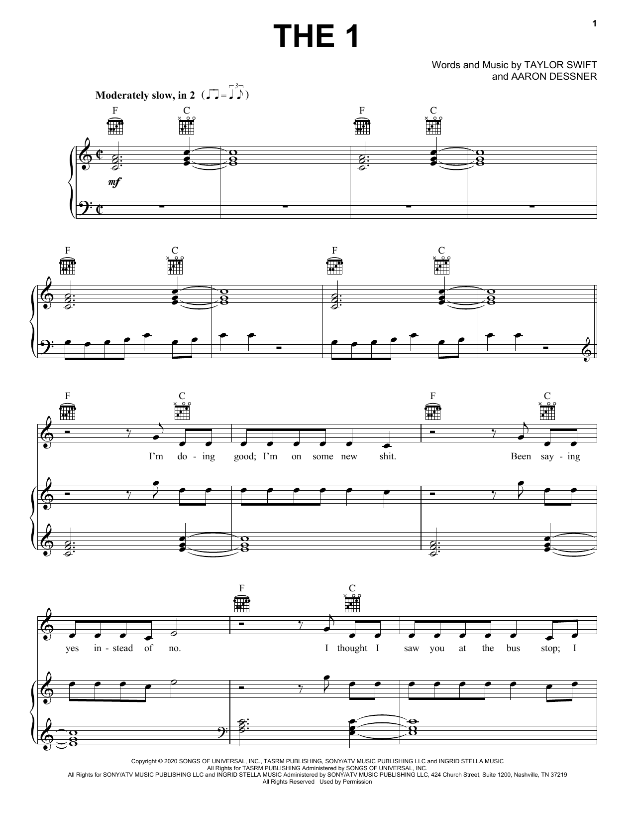 Taylor Swift the 1 Sheet Music Notes & Chords for Flute Solo - Download or Print PDF
