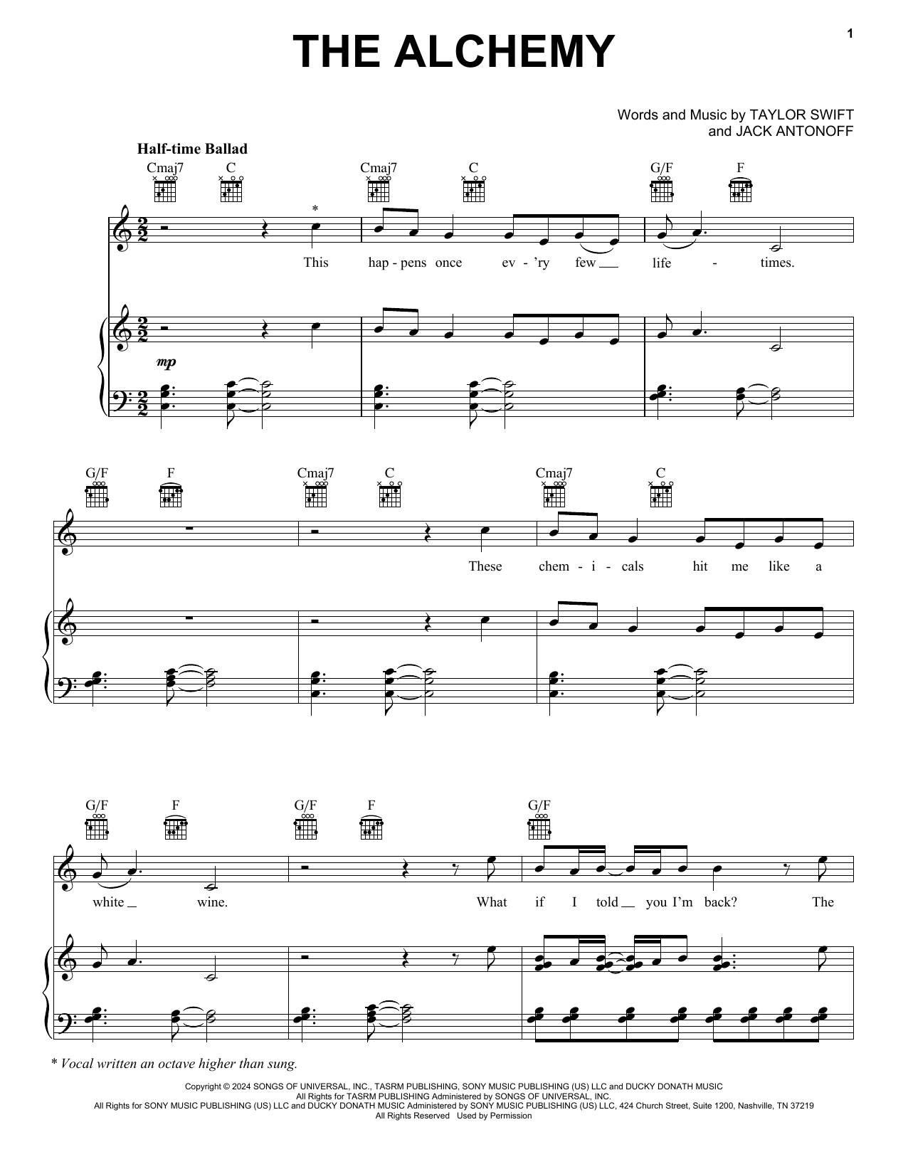 Taylor Swift The Alchemy Sheet Music Notes & Chords for Guitar Chords/Lyrics - Download or Print PDF