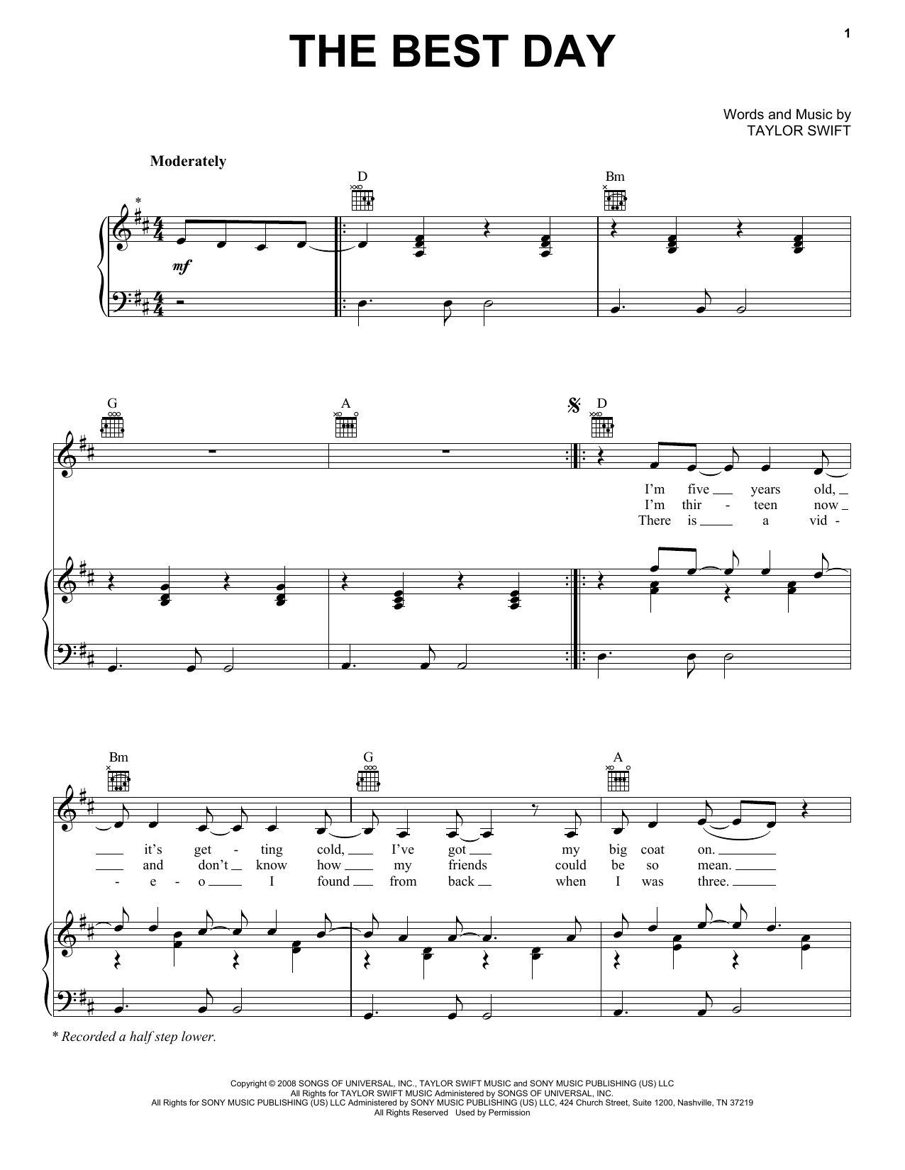 Taylor Swift The Best Day Sheet Music Notes & Chords for Guitar Tab - Download or Print PDF