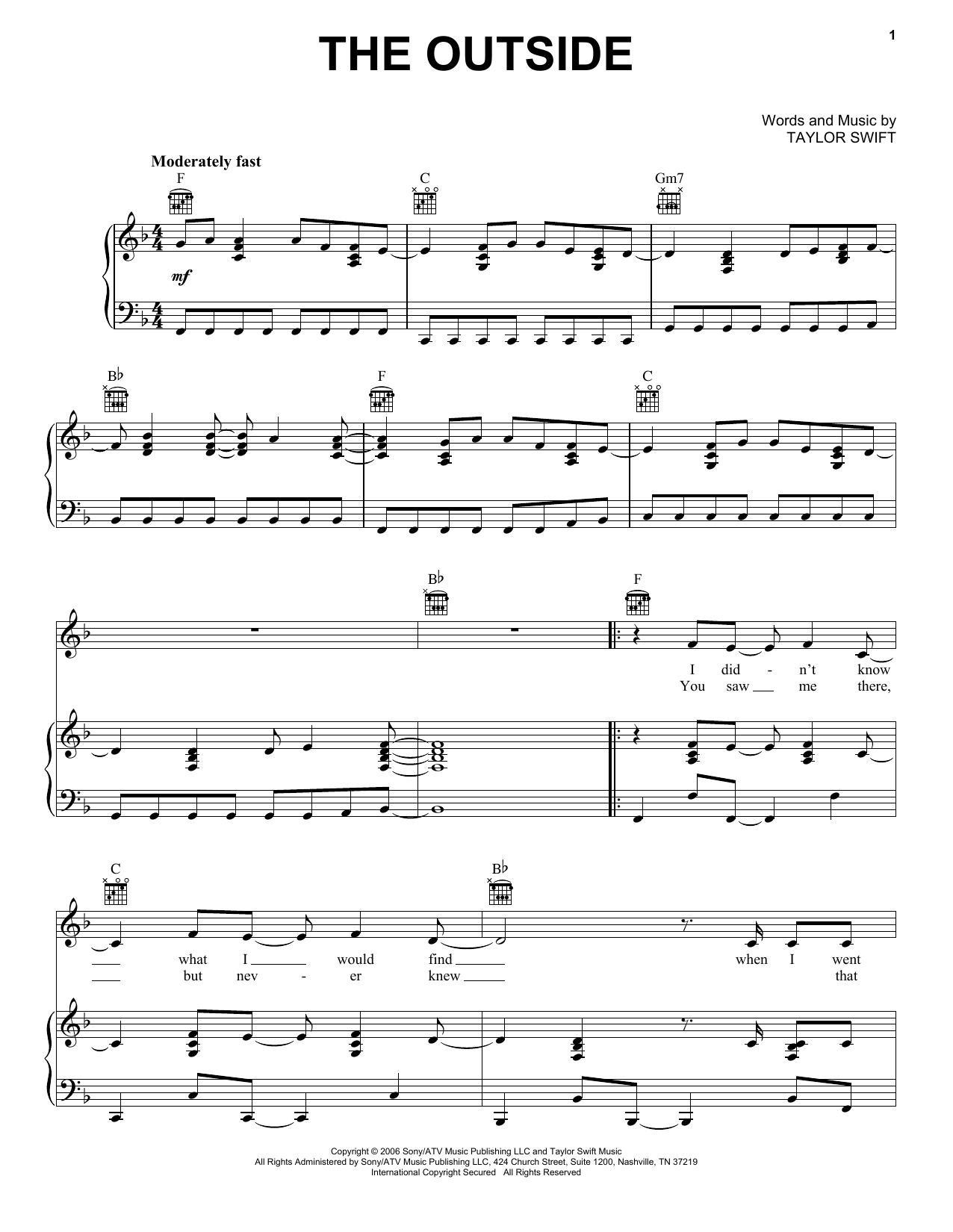 Taylor Swift The Outside Sheet Music Notes & Chords for Easy Guitar Tab - Download or Print PDF