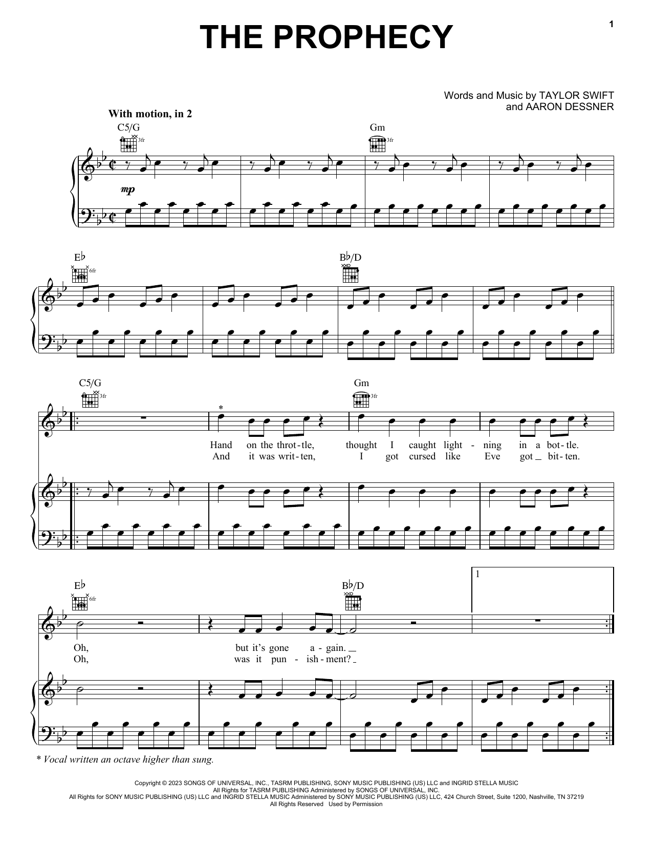 Taylor Swift The Prophecy Sheet Music Notes & Chords for Guitar Chords/Lyrics - Download or Print PDF