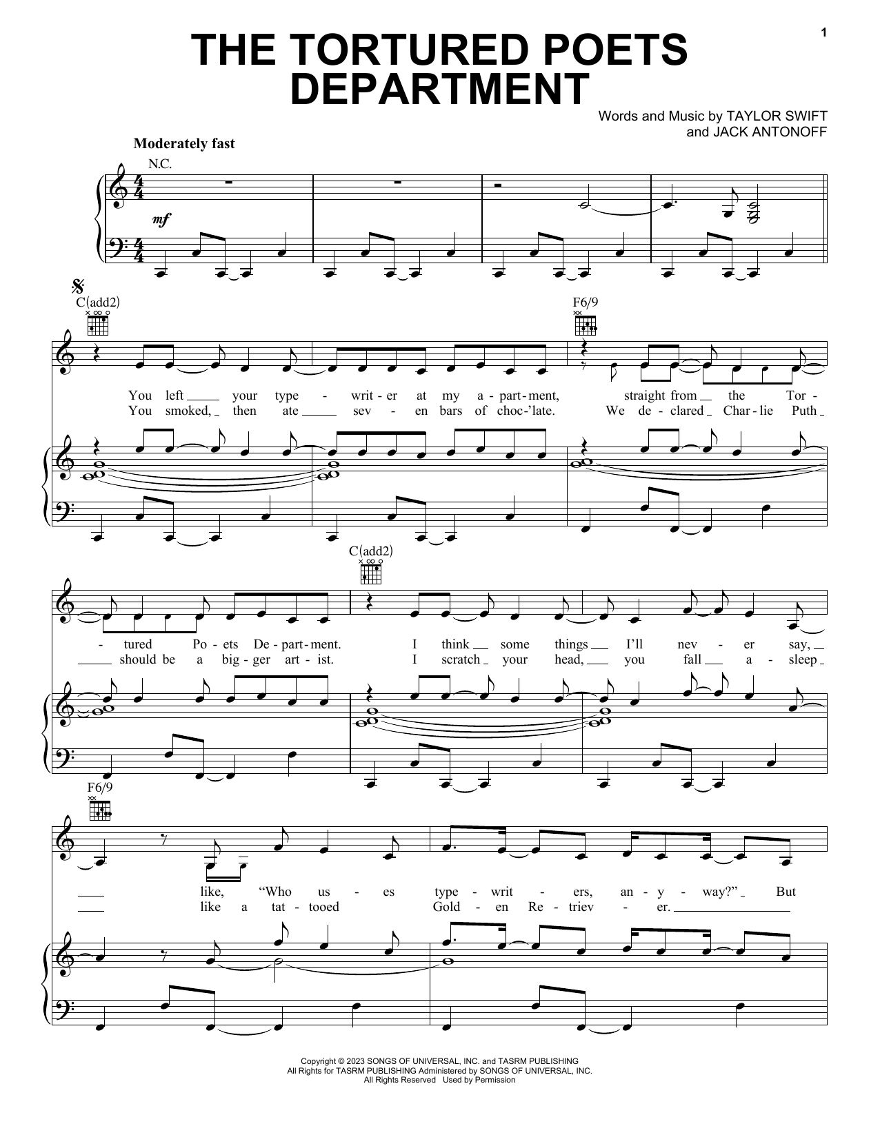 Taylor Swift The Tortured Poets Department Sheet Music Notes & Chords for Easy Piano - Download or Print PDF