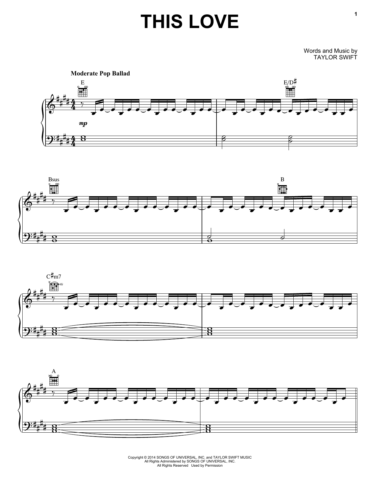 Taylor Swift This Love Sheet Music Notes & Chords for Ukulele - Download or Print PDF