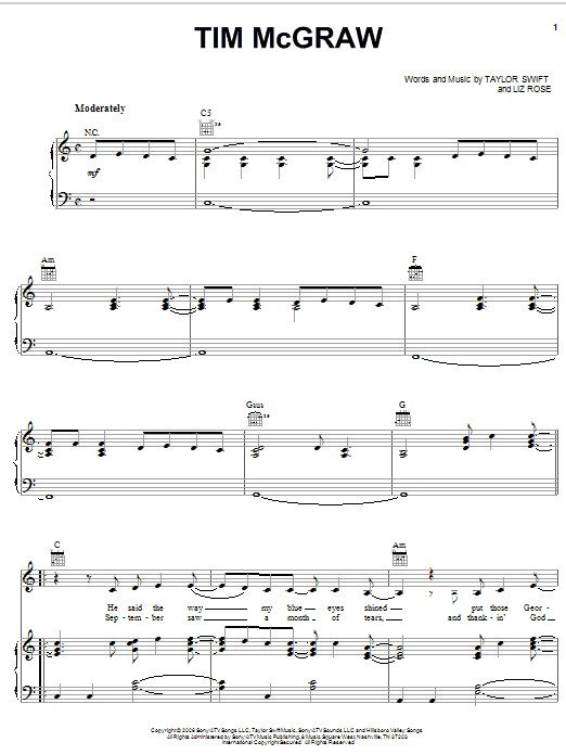 Taylor Swift Tim McGraw Sheet Music Notes & Chords for Guitar Tab - Download or Print PDF