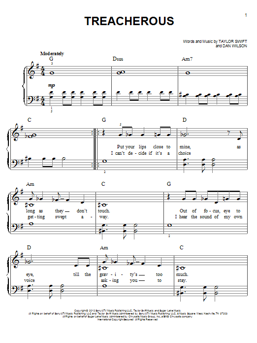 Taylor Swift Treacherous Sheet Music Notes & Chords for Guitar Tab - Download or Print PDF