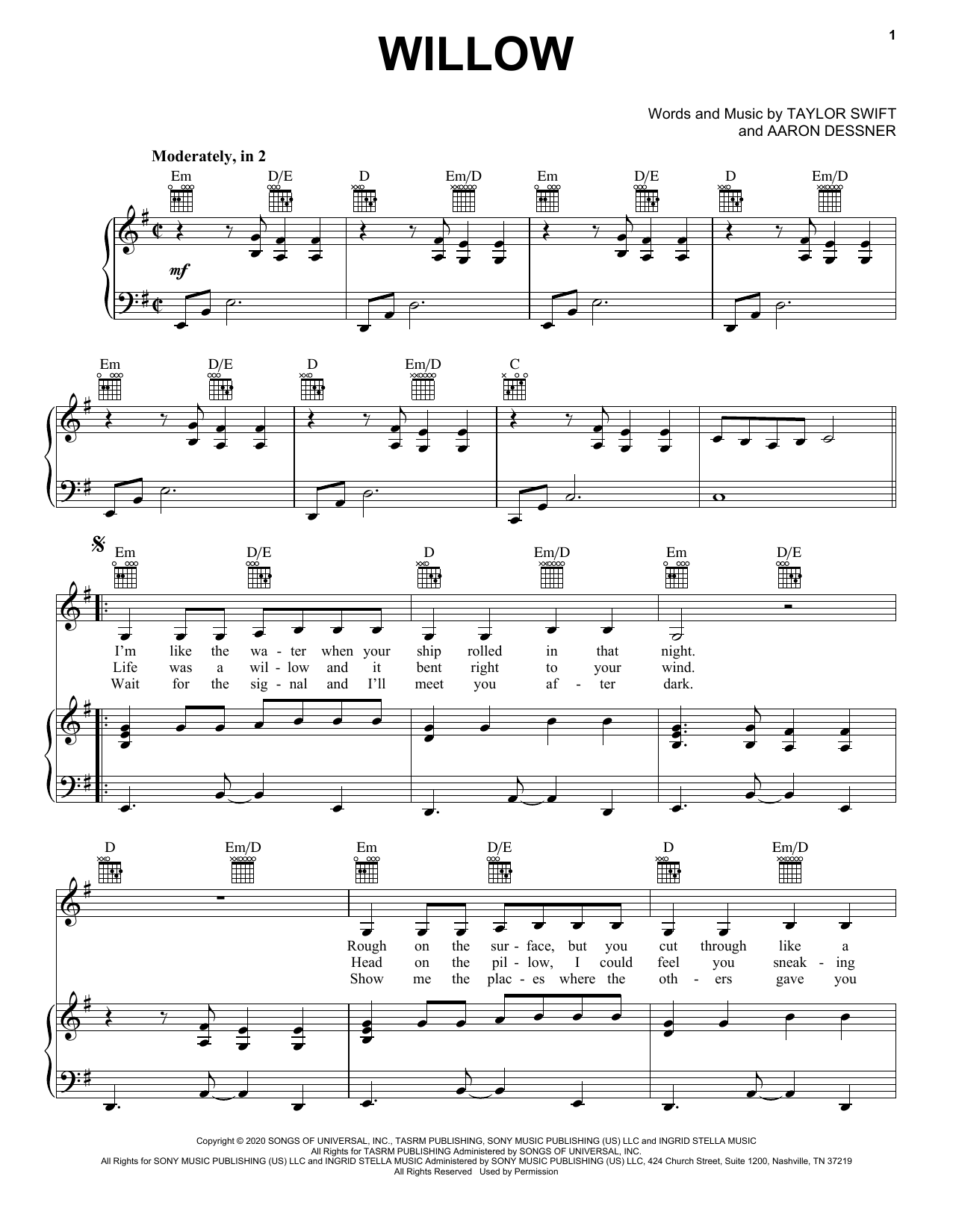 Taylor Swift willow Sheet Music Notes & Chords for Clarinet Solo - Download or Print PDF