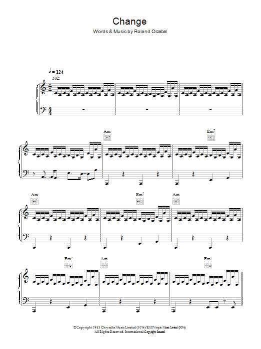 Tears For Fears Change Sheet Music Notes & Chords for Piano, Vocal & Guitar (Right-Hand Melody) - Download or Print PDF