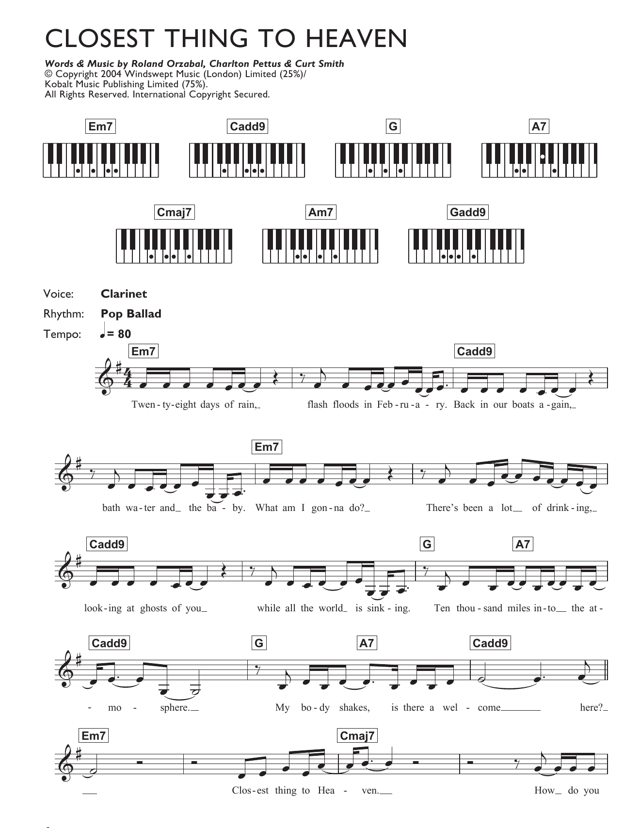 Tears For Fears Closest Thing To Heaven Sheet Music Notes & Chords for Keyboard - Download or Print PDF
