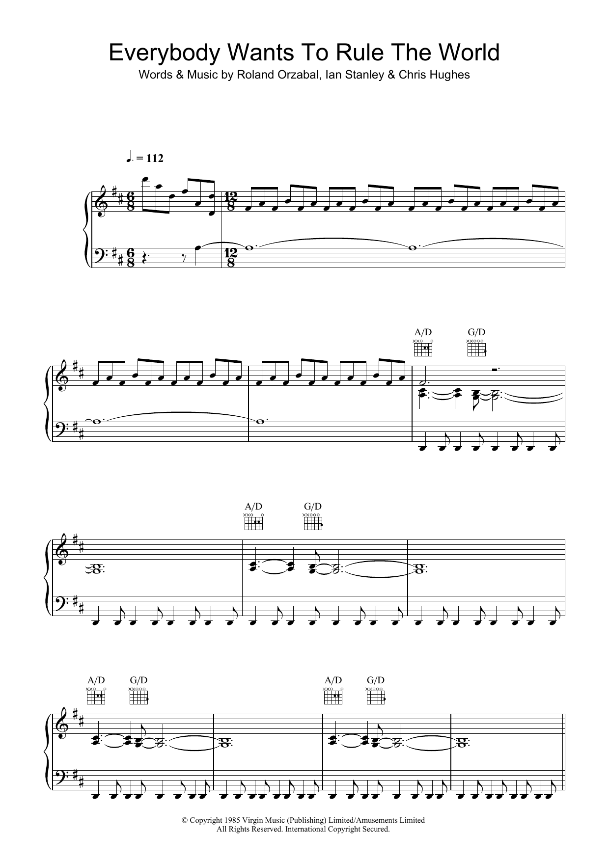 Tears For Fears Everybody Wants To Rule The World Sheet Music Notes & Chords for Real Book – Melody, Lyrics & Chords - Download or Print PDF