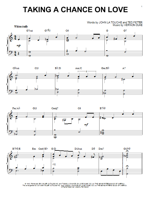 Ted Fetter Taking A Chance On Love (arr. Brent Edstrom) Sheet Music Notes & Chords for Piano - Download or Print PDF