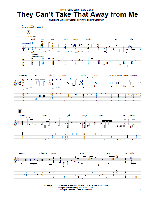 Ted Greene They Can't Take That Away From Me Sheet Music Notes & Chords for Guitar Tab - Download or Print PDF