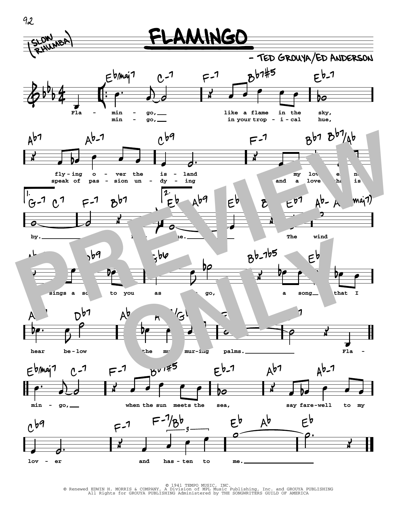 Ted Grouya Flamingo (High Voice) Sheet Music Notes & Chords for Real Book – Melody, Lyrics & Chords - Download or Print PDF