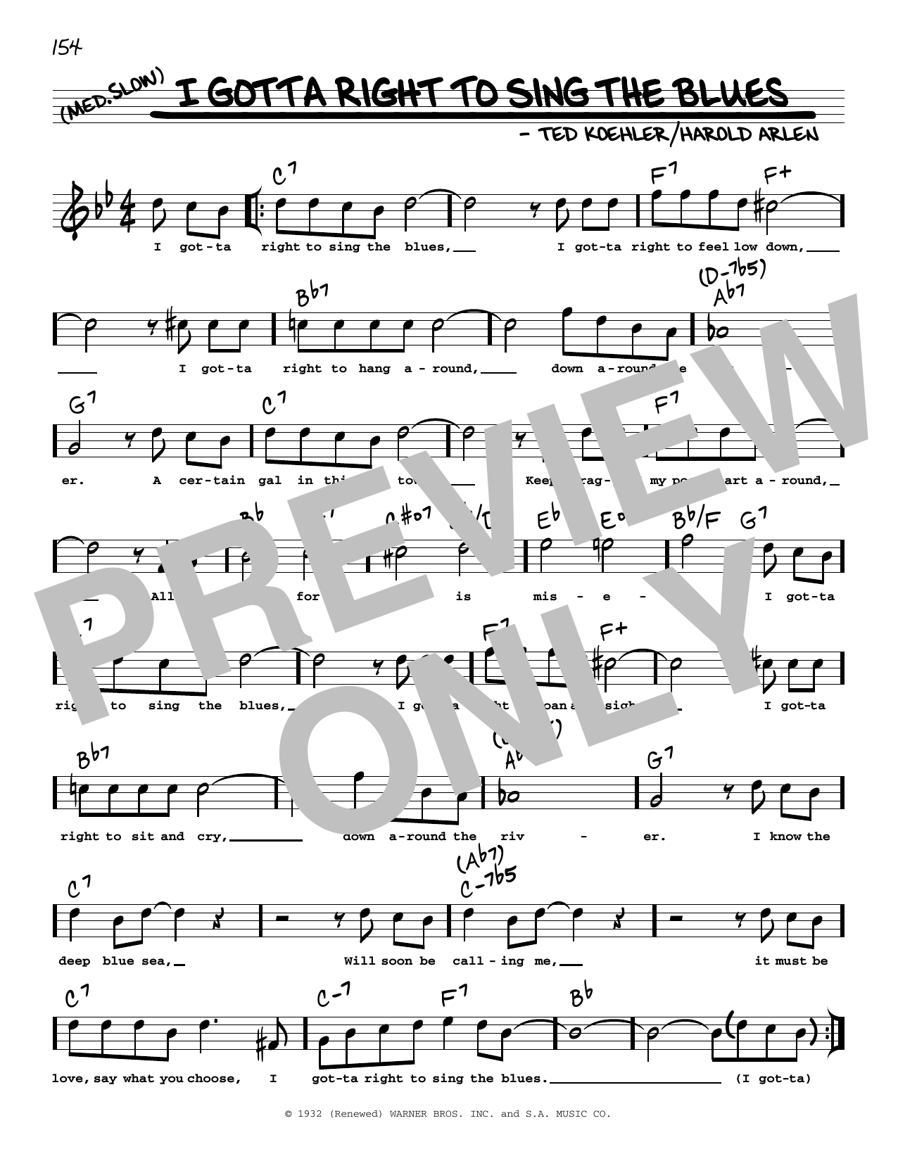 Ted Koehler I Gotta Right To Sing The Blues (arr. Robert Rawlins) Sheet Music Notes & Chords for Real Book – Melody, Lyrics & Chords - Download or Print PDF