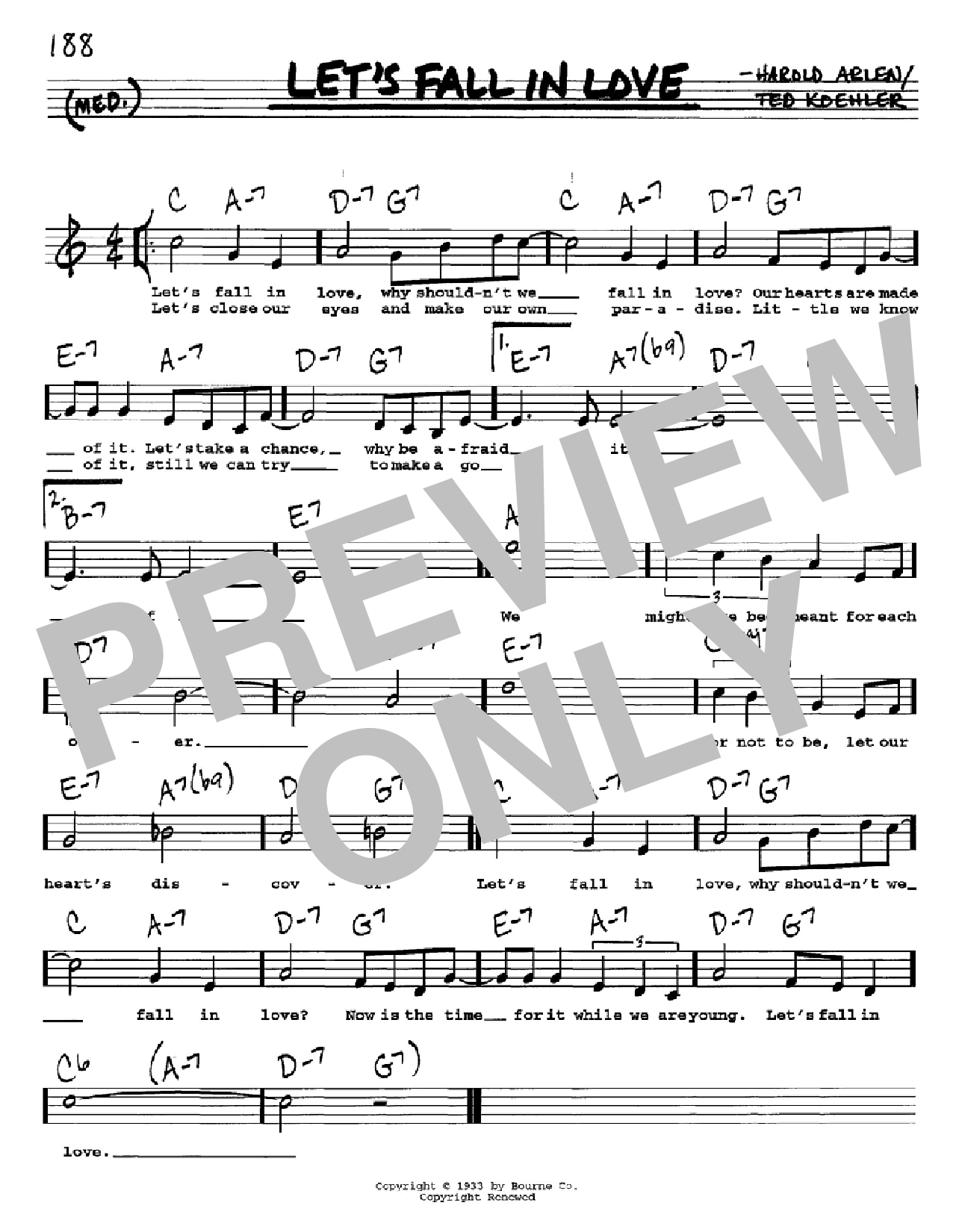 Ted Koehler Let's Fall In Love Sheet Music Notes & Chords for Melody Line, Lyrics & Chords - Download or Print PDF