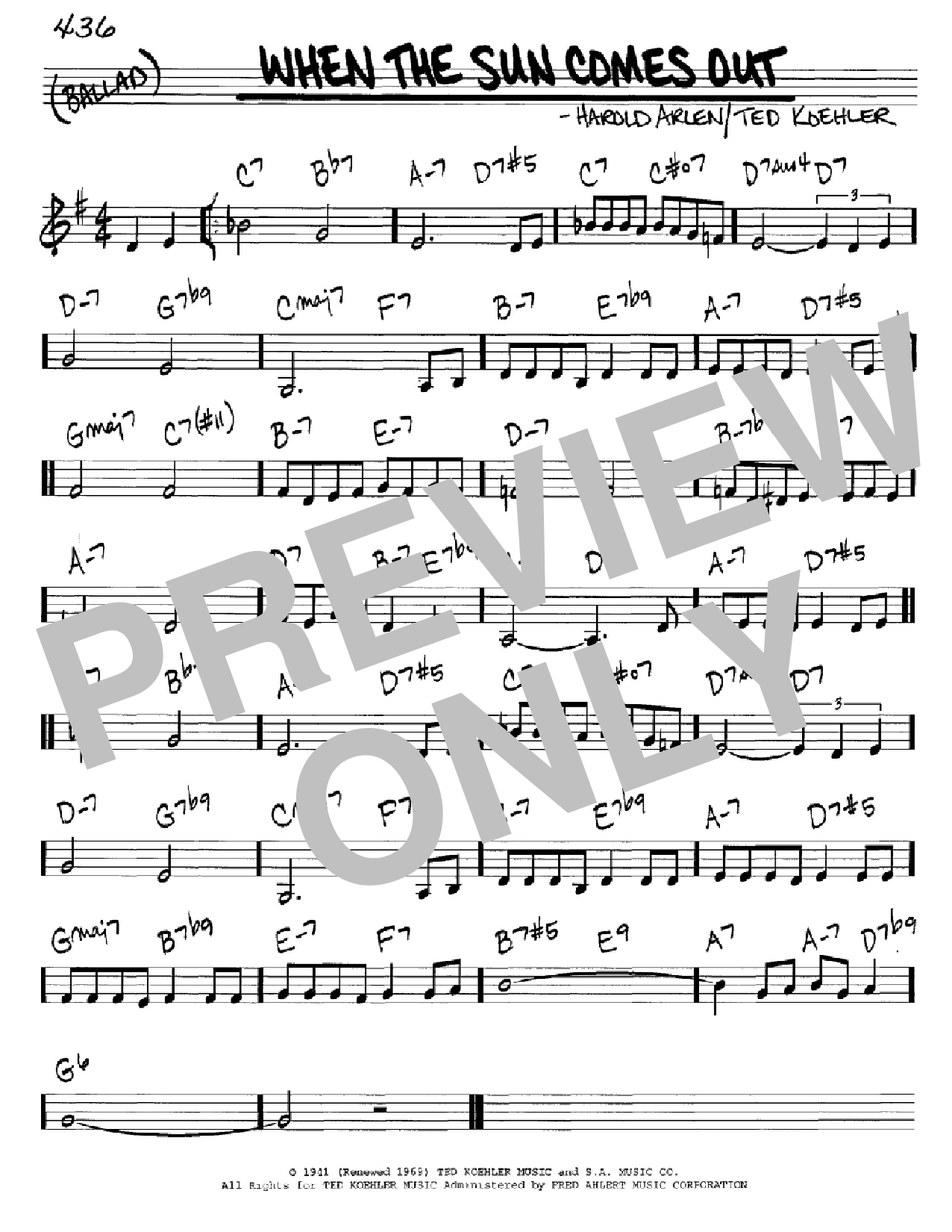 Ted Koehler When The Sun Comes Out Sheet Music Notes & Chords for Real Book - Melody & Chords - C Instruments - Download or Print PDF