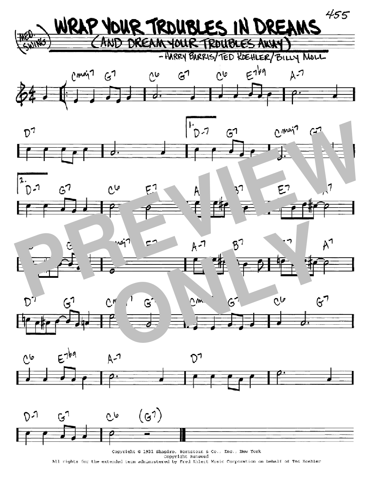 Ted Koehler Wrap Your Troubles In Dreams (And Dream Your Troubles Away) Sheet Music Notes & Chords for Real Book - Melody & Chords - C Instruments - Download or Print PDF