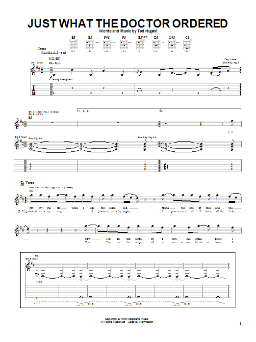 Ted Nugent Just What The Doctor Ordered Sheet Music Notes & Chords for Guitar Tab - Download or Print PDF Ted Nugent Just What The Doctor Ordered Sheet Music Notes & Chords for Guitar Tab - Download or Print PDF