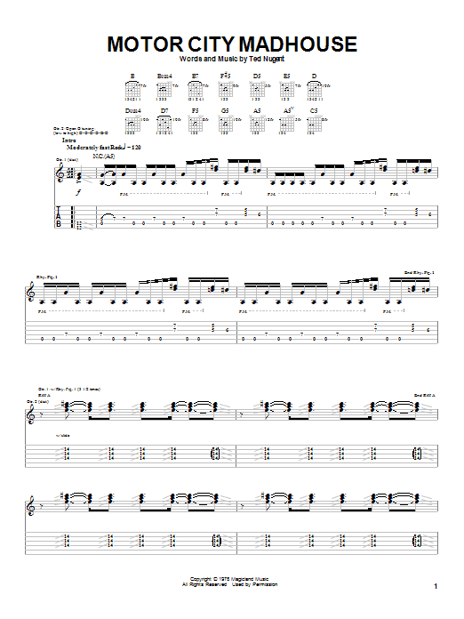Ted Nugent Motor City Madhouse Sheet Music Notes & Chords for Guitar Tab - Download or Print PDF