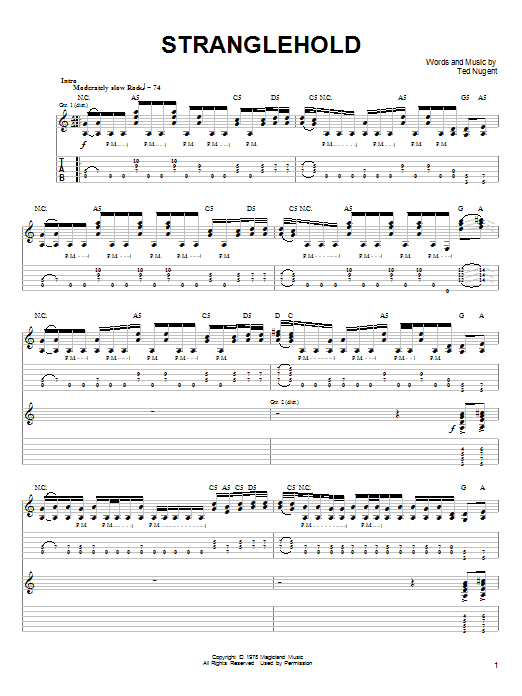 Ted Nugent Stranglehold Sheet Music Notes & Chords for Guitar Tab - Download or Print PDF