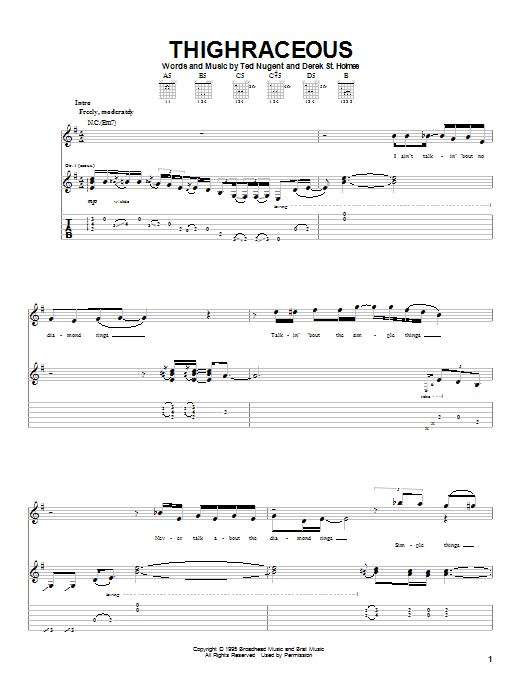 Ted Nugent Thighraceous Sheet Music Notes & Chords for Guitar Tab - Download or Print PDF