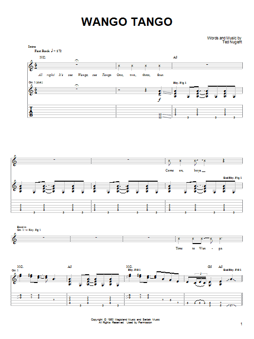Ted Nugent Wango Tango Sheet Music Notes & Chords for Guitar Tab - Download or Print PDF