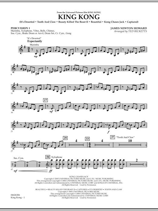 Ted Ricketts King Kong - Percussion 1 Sheet Music Notes & Chords for Orchestra - Download or Print PDF