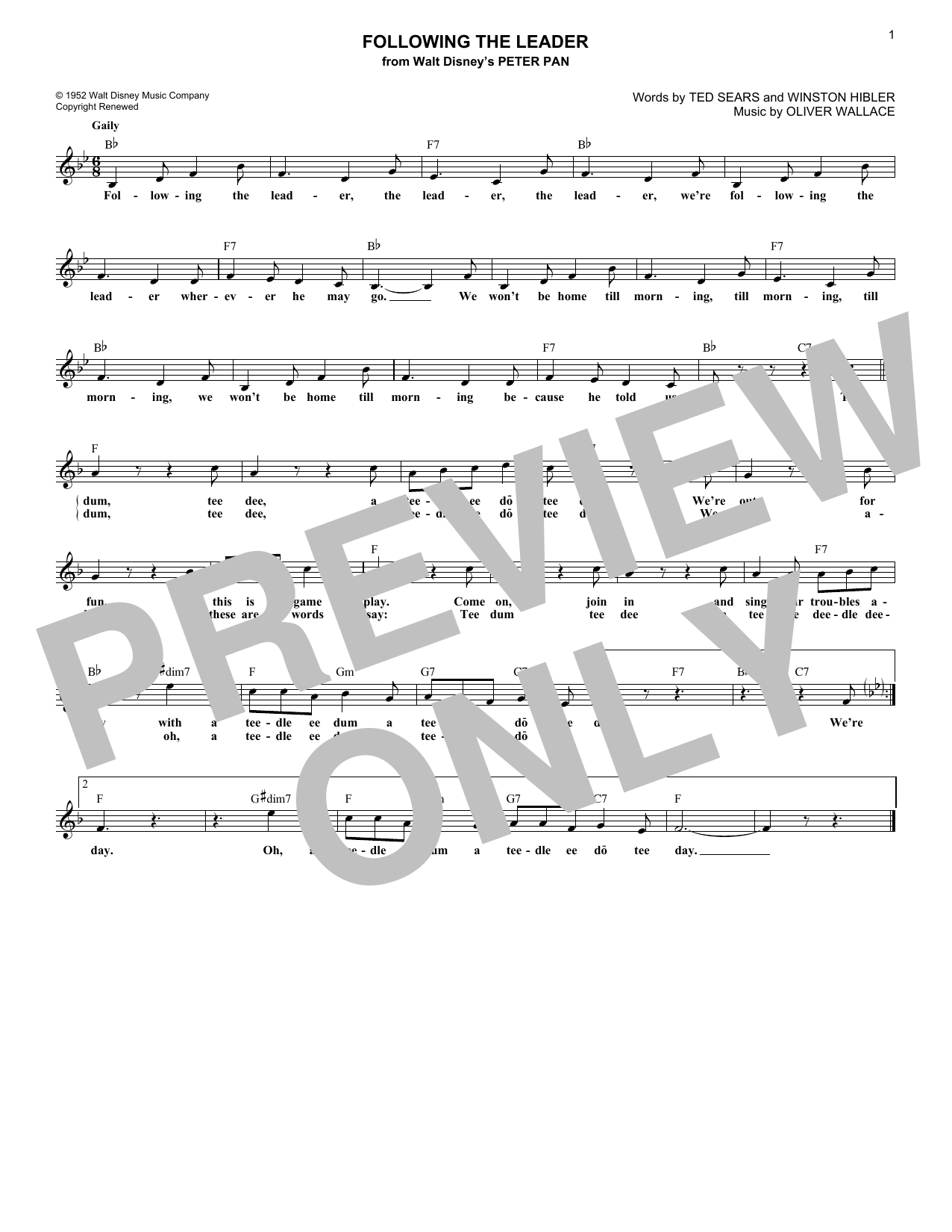 Ted Sears Following The Leader Sheet Music Notes & Chords for Melody Line, Lyrics & Chords - Download or Print PDF