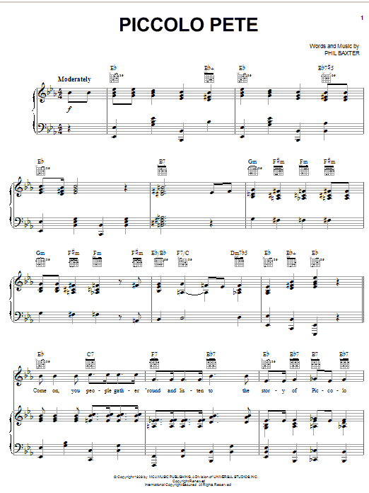 Ted Weems Piccolo Pete Sheet Music Notes & Chords for Piano, Vocal & Guitar (Right-Hand Melody) - Download or Print PDF