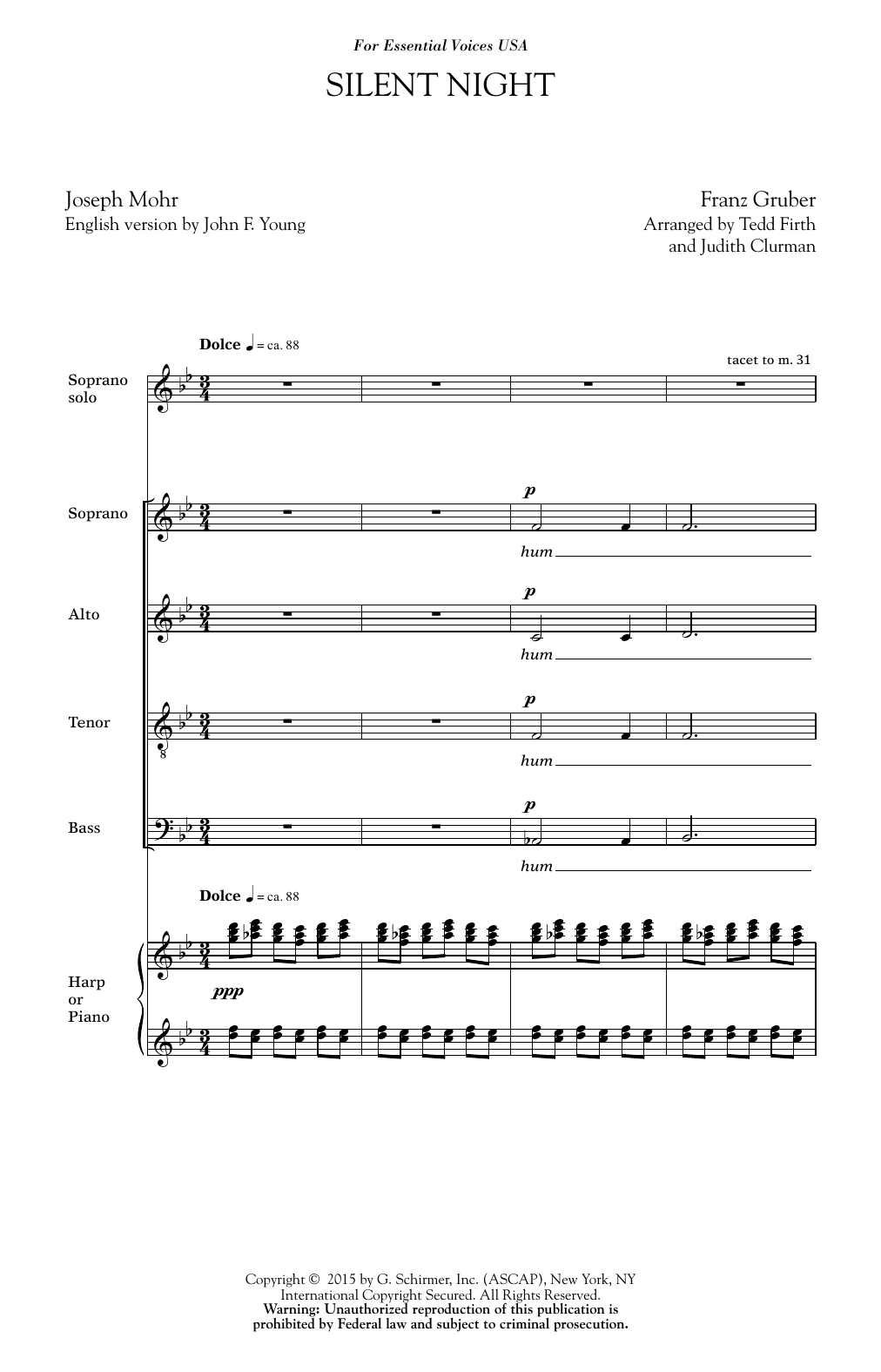 Franz Gruber Silent Night (arr. Tedd Firth) Sheet Music Notes & Chords for SATB - Download or Print PDF