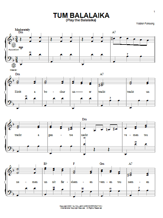 Teddi Schwartz Tum Balalaika (Play the Balalaika) Sheet Music Notes & Chords for Accordion - Download or Print PDF
