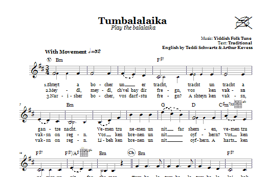Teddi Schwartz Tumbalalaika (Play The Balalaika) Sheet Music Notes & Chords for Melody Line, Lyrics & Chords - Download or Print PDF